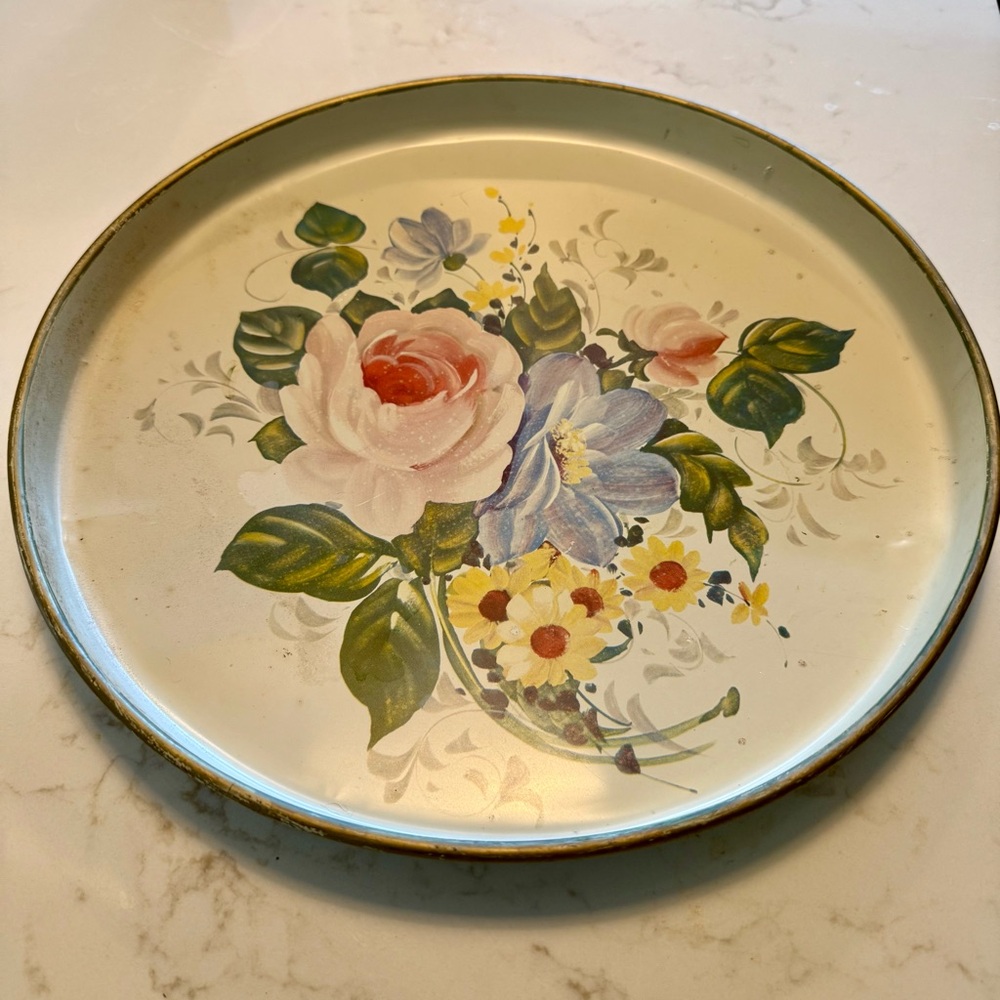 Vintage Tin Floral Serving Tray